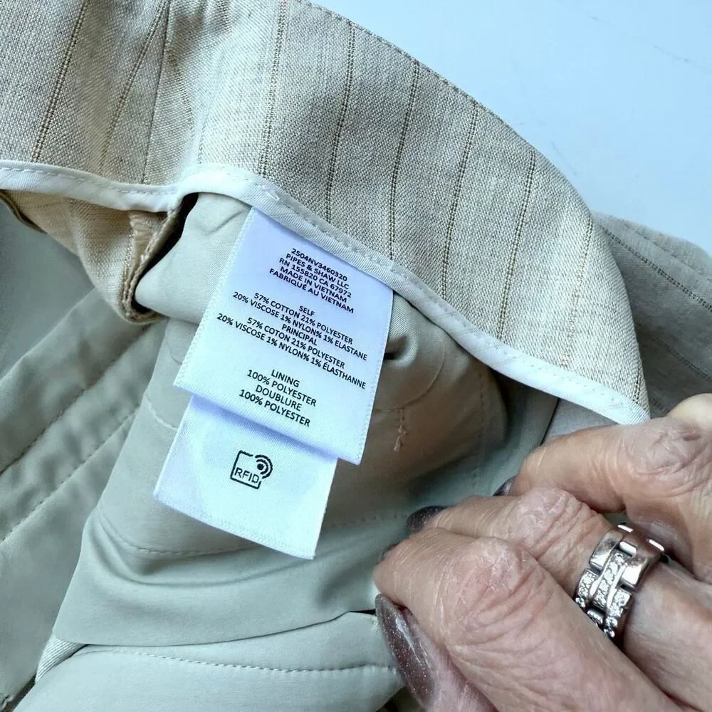 NWT Veronica Breard Jude stripe cotton blend pants in ivory with gold stripes Si - Picture 10 of 16